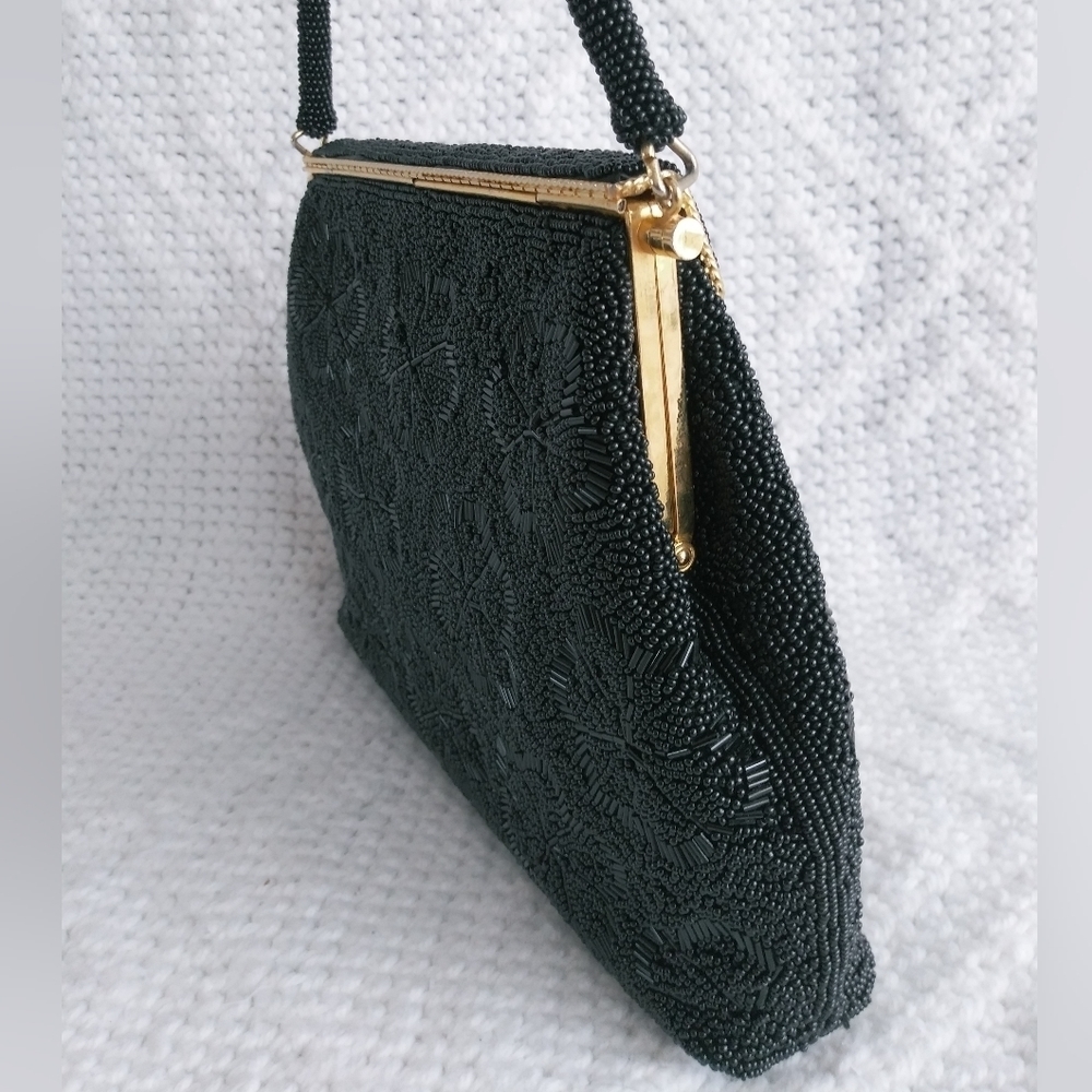 Vintage Beaded Black and Gold hand Bag - Picture 4 of 13
